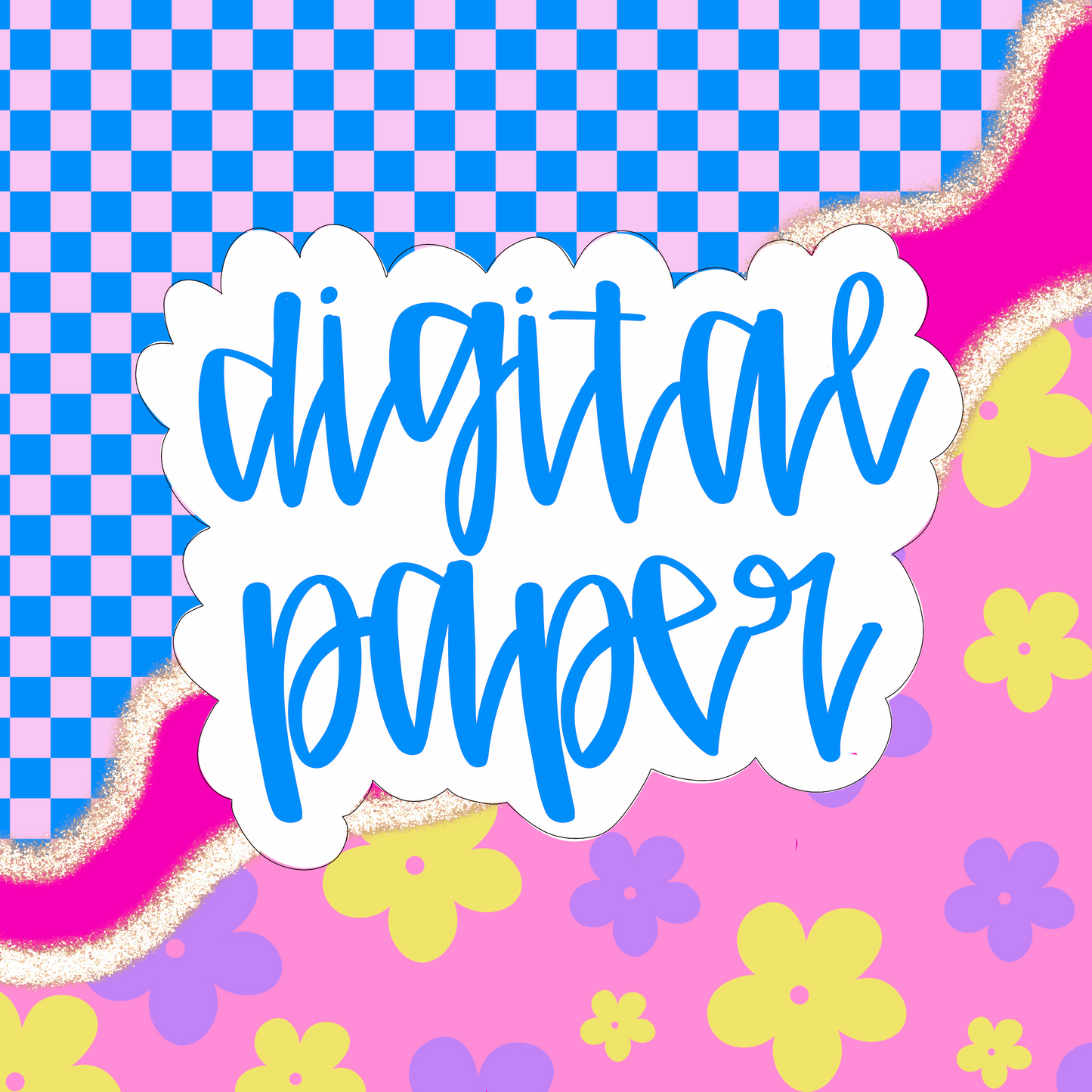 Blue Checkered Flower DIGITAL PAPER NOT SEAMLESS